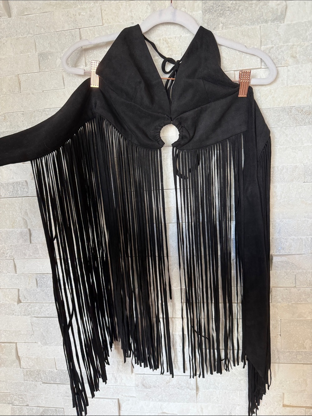 Black Fringe Open-Front Women's shirt